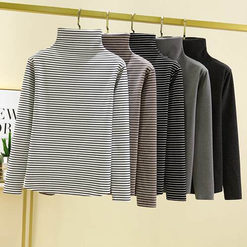 High neck long sleeved base shirt, women's striped inner