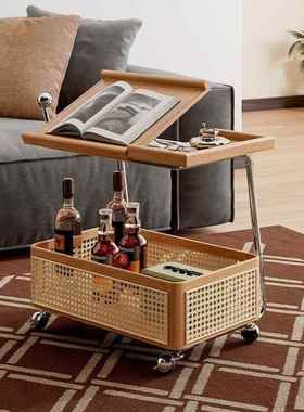 木PBV可移物动几中古收纳小推车边客厅沙发储置物架实多功能家用