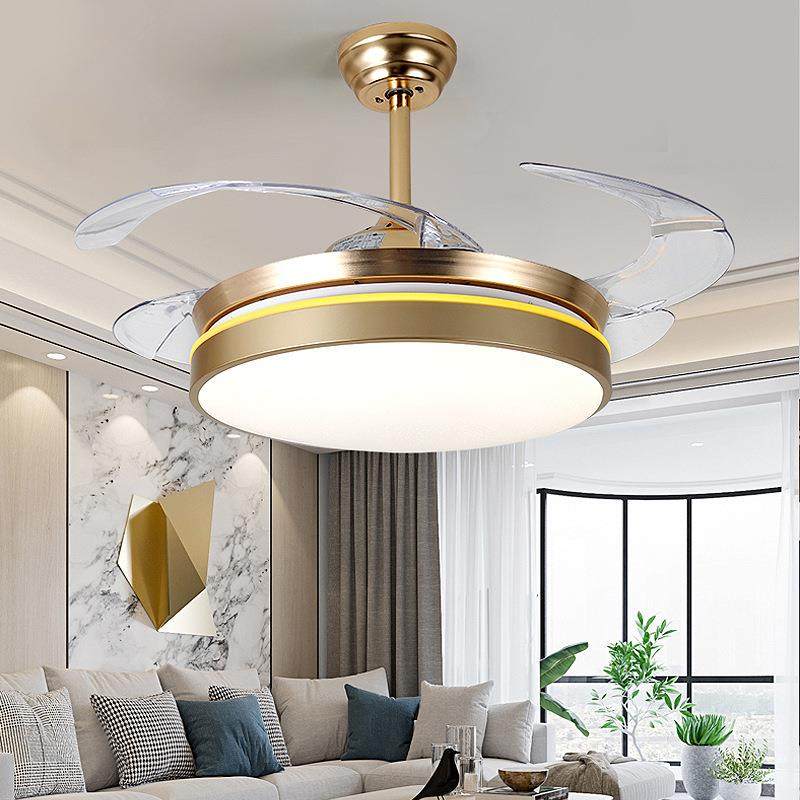 金色客厅隐形北欧吊扇灯餐厅卧室家用简约现代led电风扇灯吊扇灯