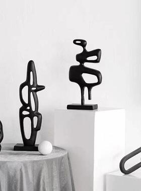 进口铝制黑色不规则镂空抽象金属摆件现代样板房间展厅几何装饰品