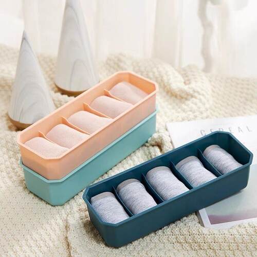 Home Plastic Divided Sock Storage Box, Multi-functional Unde