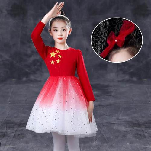 正品合元旦儿童唱演出服中小红学生诗歌朗诵女童幼儿唱歌大合表演