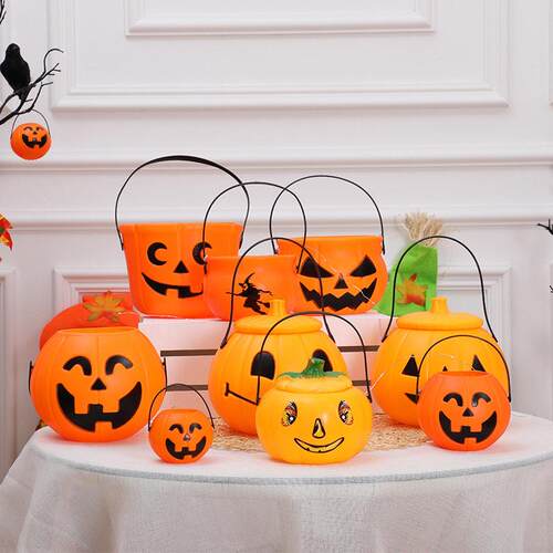 Decorate a pumpkin bucket for Halloween candy bucket 南瓜桶