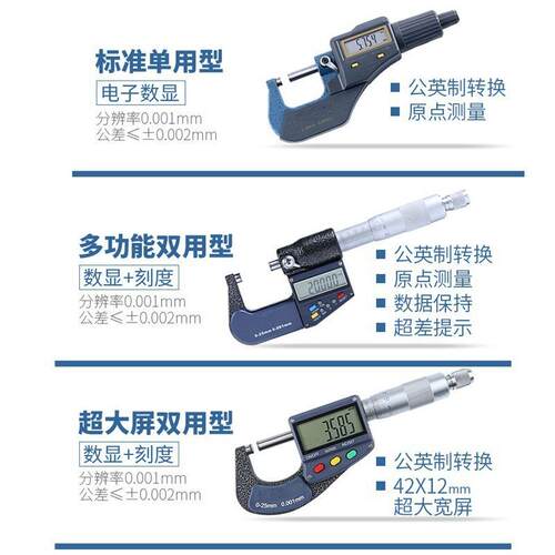 源恒通数显外径千分尺0-25-50-75-100mm千分测厚仪电子螺旋测微器
