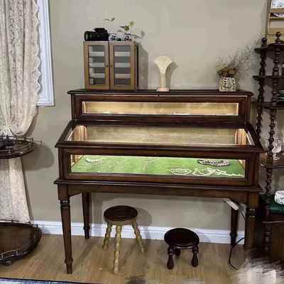 复古饰品珠宝店展示柜首饰陈列柜双层实木玻璃钢琴柜翡翠玉器展柜