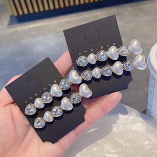 超好看 通勤 侧边夹发卡高级感爱心闪钻珍珠鸭嘴夹一字夹发夹时尚