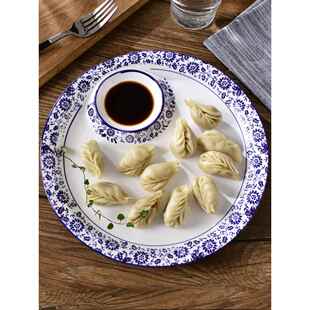 釉下彩陶瓷青花瓷餐具饺子盘带醋碟子寿司盘子家用陶瓷子母盘