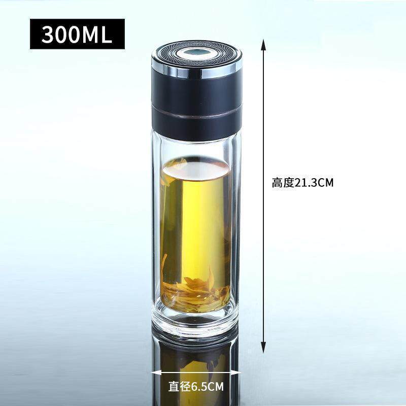 一键开盖车载双层玻璃杯男士办公室保温水杯茶杯速茶水分离杯防爆