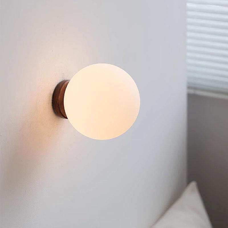 胡桃木圆球壁灯设计师样板房酒店民宿极简客厅背景墙床头灯