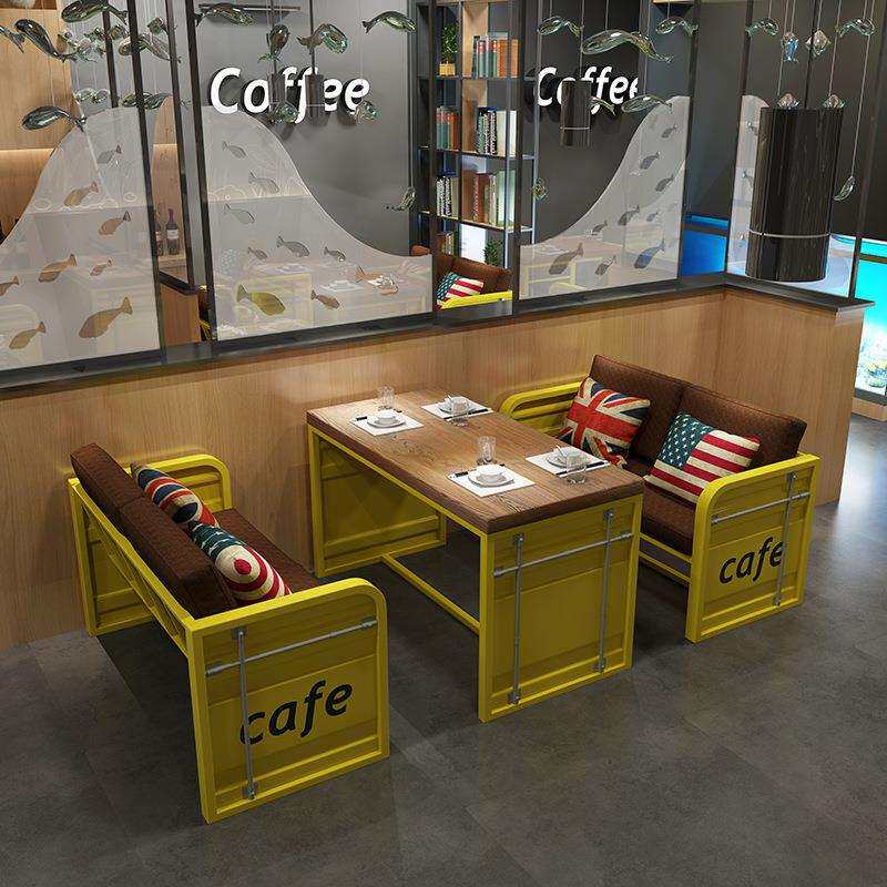 美式铁艺卡座沙发 LOFT复古创意集装箱奶茶店桌椅组合 西餐厅桌椅