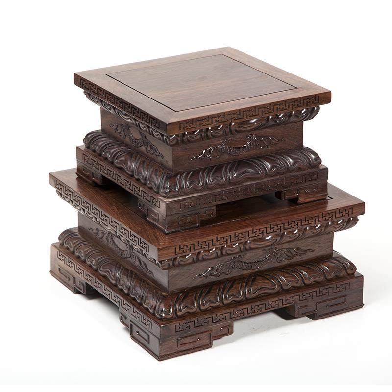 高档像底花座红正方观音莲底座佛关公木玉石鱼缸实木家居木雕摆件