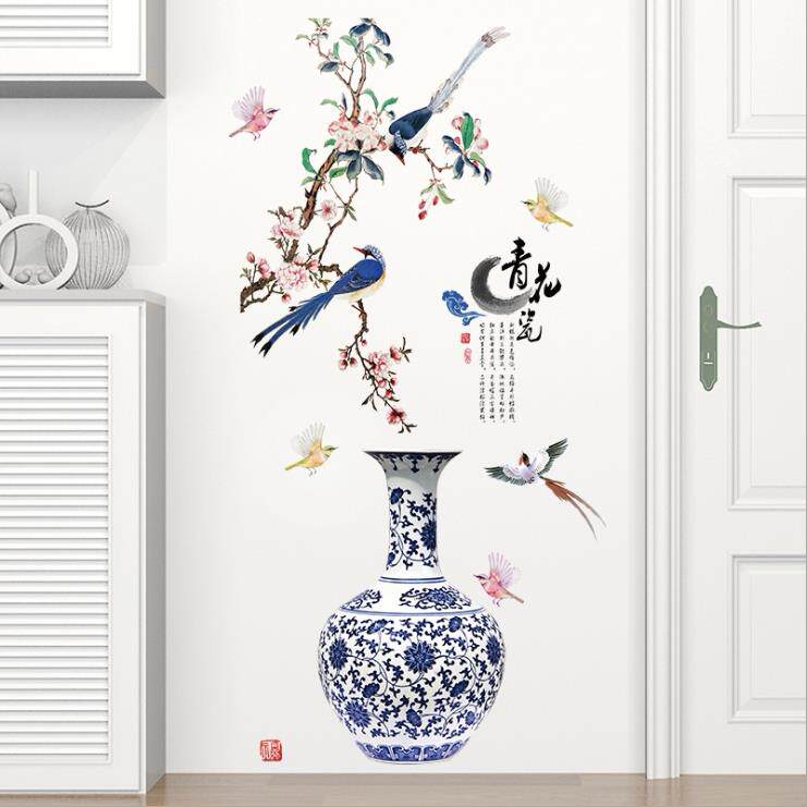 3D立体墙贴画青花瓷花瓶墙画贴纸自粘墙面装饰卧室温馨墙壁纸贴花