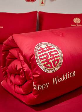 艾维婚嫁被子冬被结婚陪嫁婚庆大红色双人新婚空调喜被春秋棉被芯