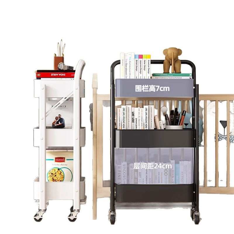可折叠书架小推车置物架落地移动带轮卧室零食架厨房收纳储物架子