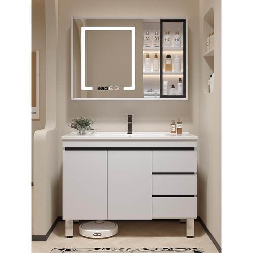 新款浴室柜组合陶瓷一体盆现代简约洗脸洗手盆柜卫生间洗漱台落地