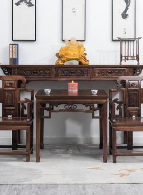 新中师式中985堂财六件套实家具农村堂屋四件套太椅木八仙桌神供