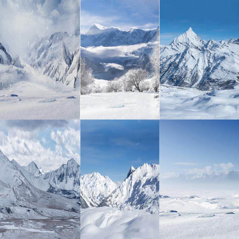 大雪雪景雪山背景布婚纱写真商业广告服装摄影拍照直播背景纸印刷