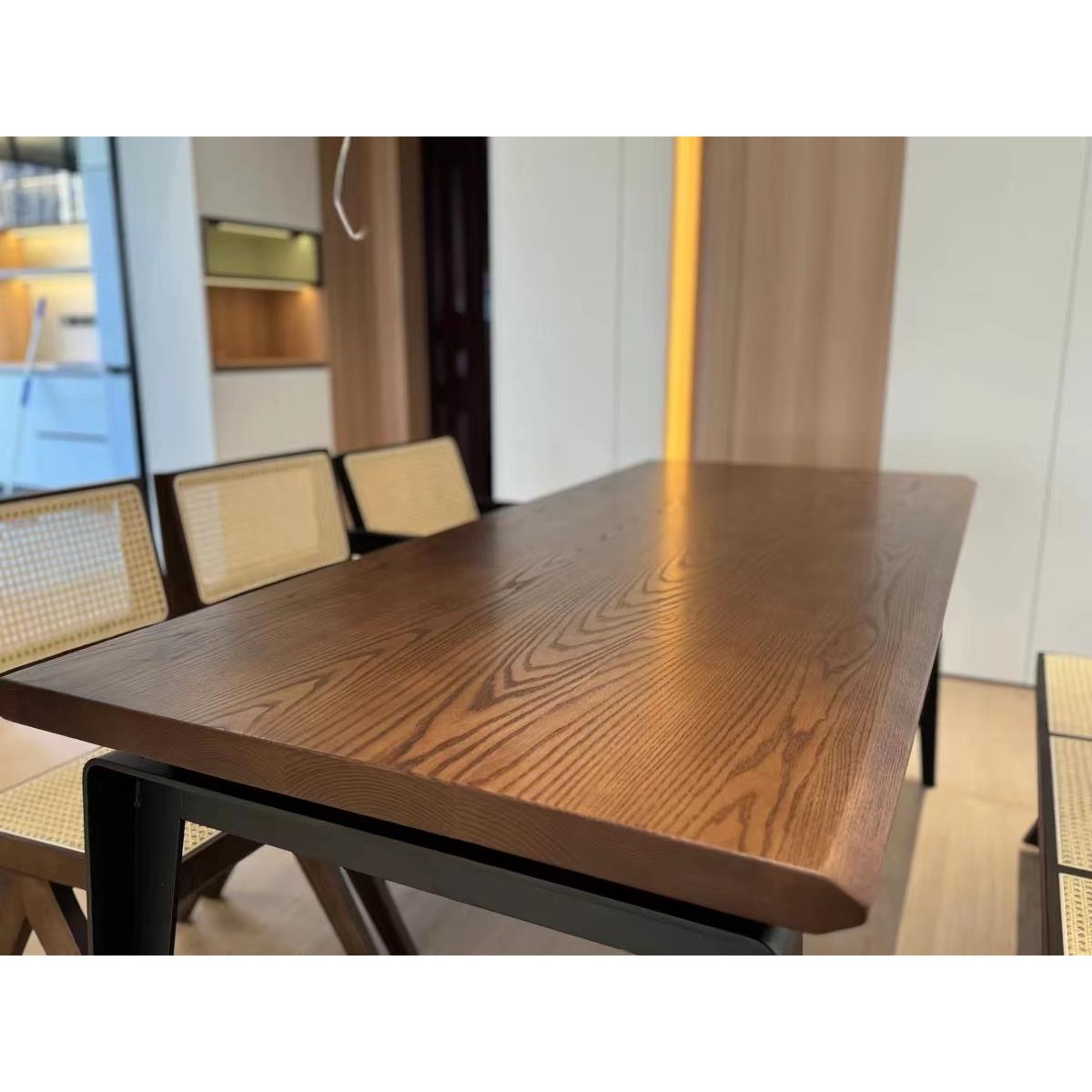 正品北美黑胡桃轻木长餐桌家用原木板饭桌大奢方形简约白蜡木大板