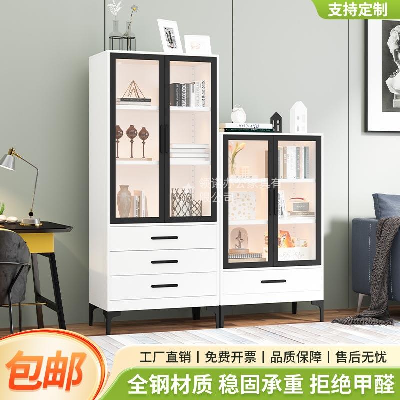 钢制儿童书柜家用防尘收纳储物柜多功能玻璃门置物柜落地矮柜书架图片