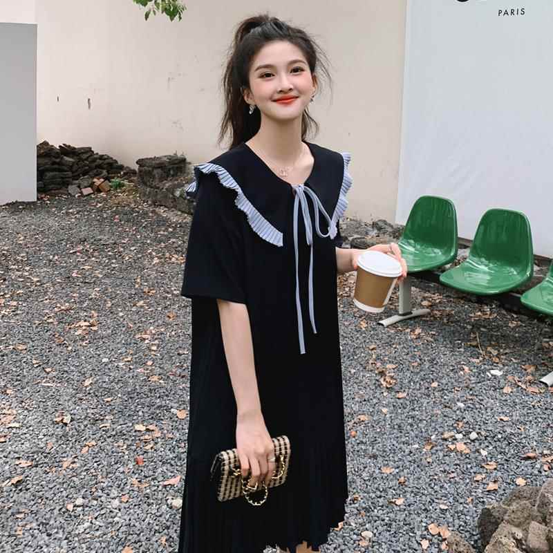 学院风小个子海军领洋装女夏2026新款宽松显瘦休闲雪纺娃娃裙子