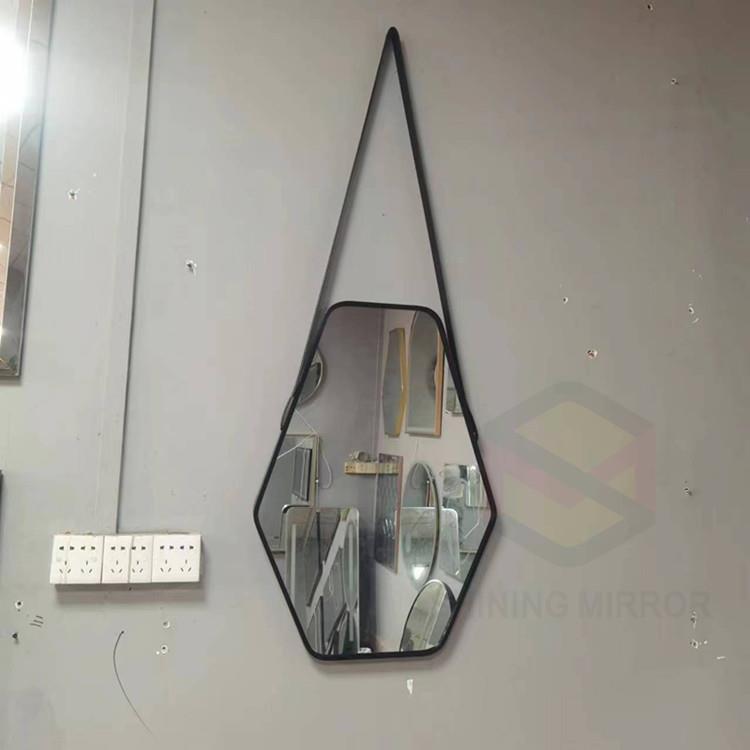 皮带浴室镜铝合金边框壁挂式装饰化妆镜卫生间六边行镜子防水