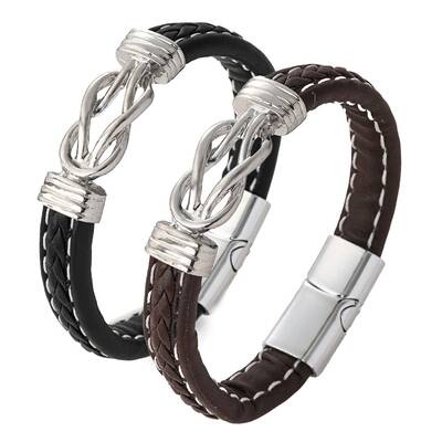 Men's Cross Leather-Metal Braided Bracelet Multilayer Boho