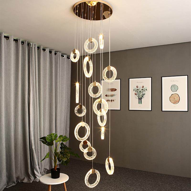 楼梯间灯长吊灯复式loft公寓现代简约创楼梯井轻奢水晶超长灯具