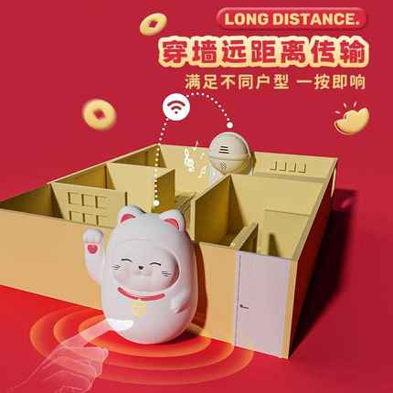 招财猫门铃家用无线可爱免布线新款新年创意礼品远距离插电门铃