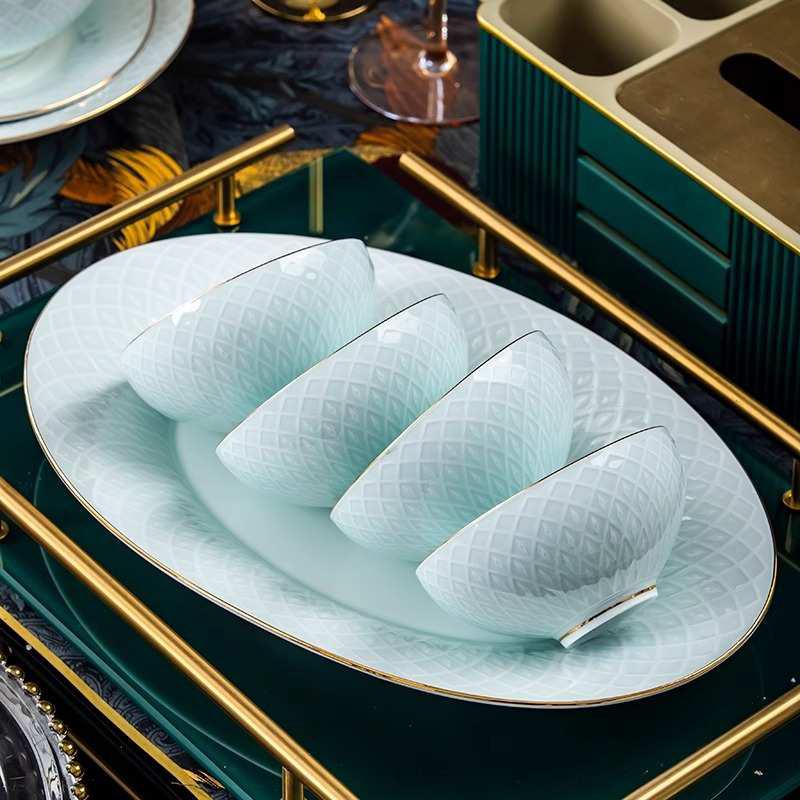 2024新款碗碟套装家用高级感景德镇高档青瓷釉下彩餐具组合套装
