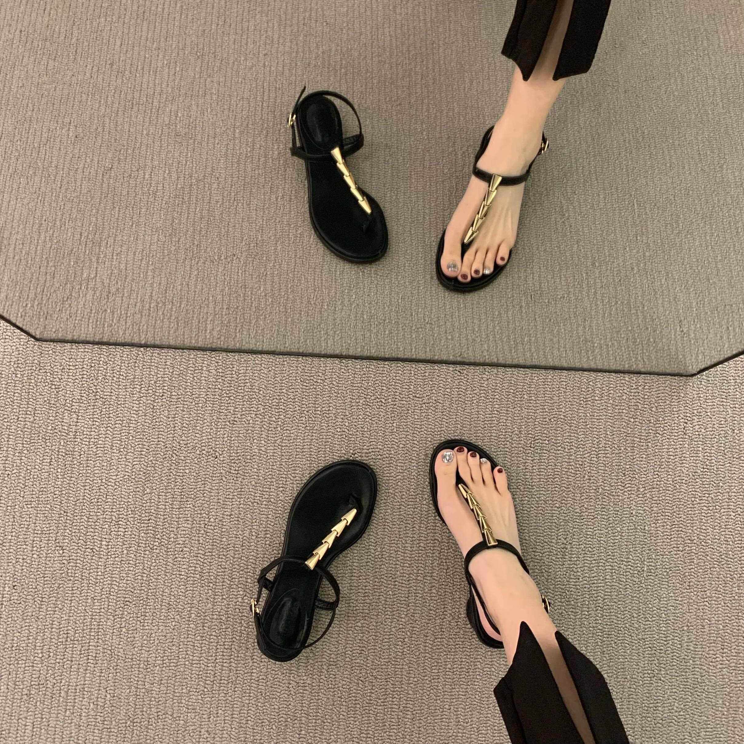塞纳河~Itsk凉鞋女性厚跟翻转中跟裙线扣罗马鞋