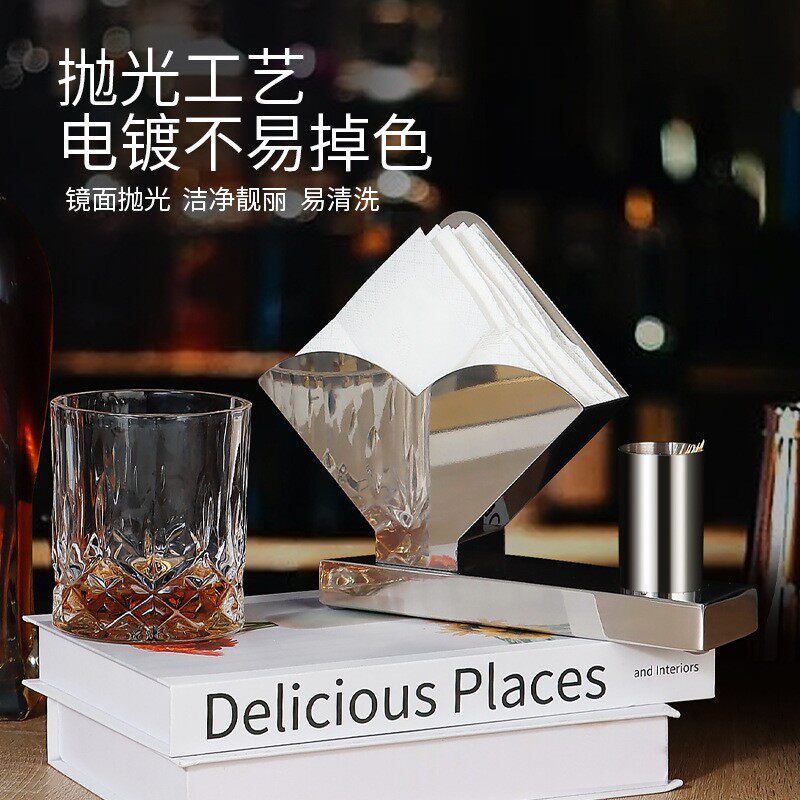 轻奢高筒档锈钢纸巾座T带牙签自助餐KV心形763纸不巾盒台面餐巾座