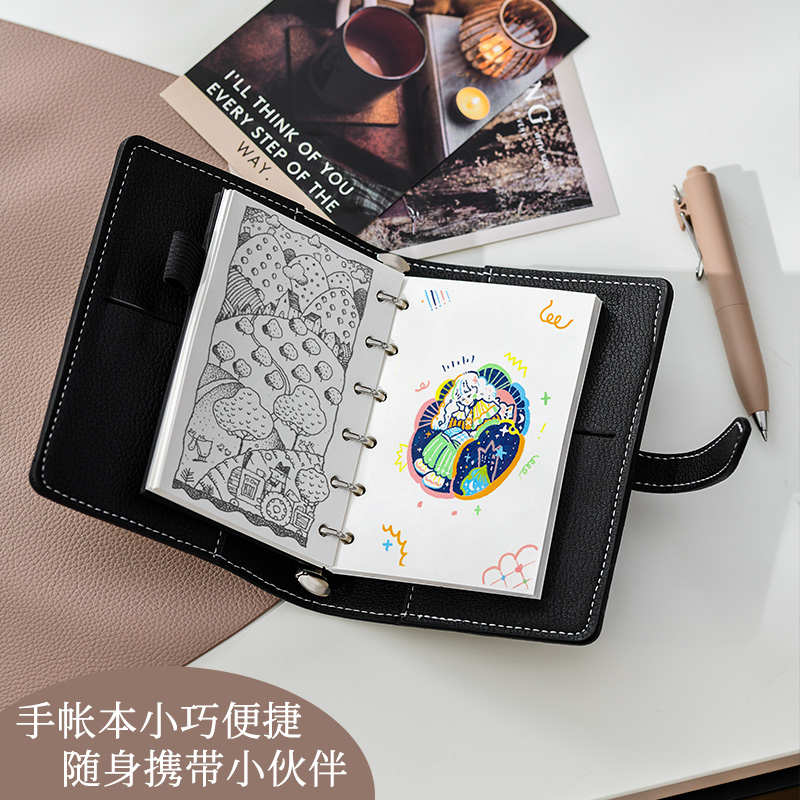 2025年新款随身便携A7活页手账本迷你笔记本本子空白网格点阵竖线