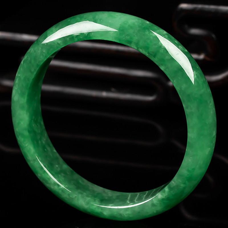 56圈口翡翠宽条福手镯正品缅甸天然玉老坑种绿玉手镯 54.49克