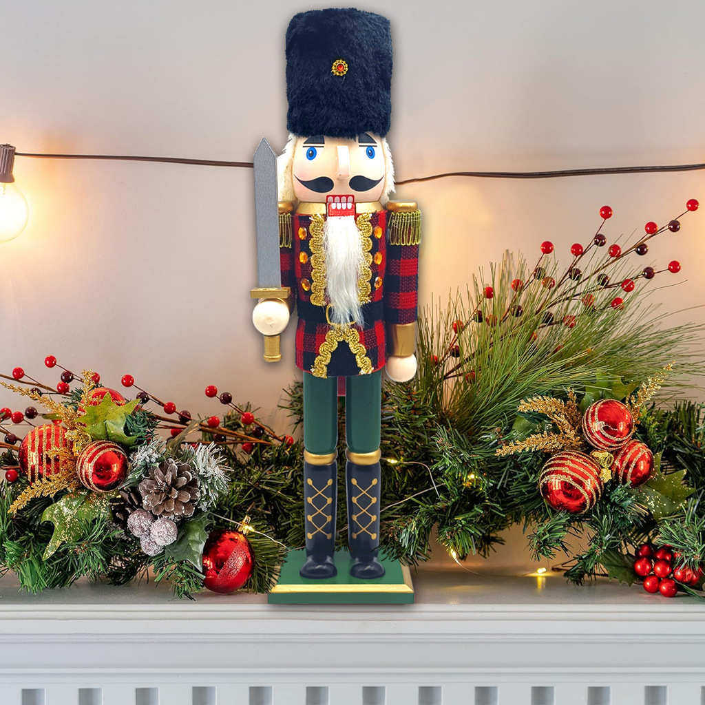 新款圣诞节木制胡桃夹子身体手贴格子布桌面圣诞装饰品摆件工艺品,家居饰品,木雕,淘宝优惠券,粉丝福利购,淘宝优惠卷