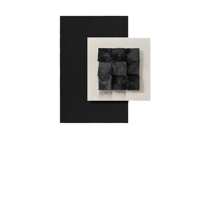 高级感进门玄关装饰画高档立体木头砂岩画黑白简约客厅背景墙挂画