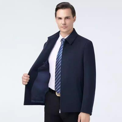 秋冬厚款男绵羊毛呢子夹克中老男士式年休2609-OP闲翻茄领商务克