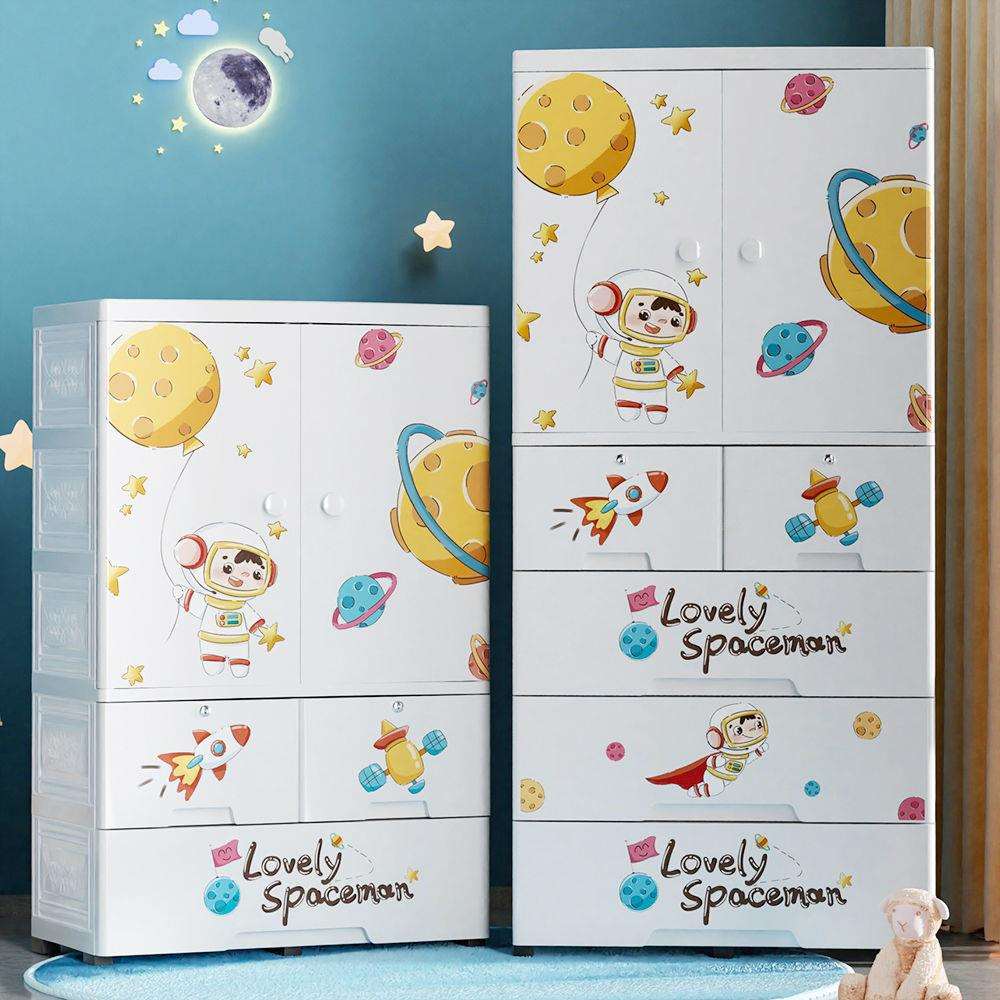 加厚塑料卡通儿童衣柜双开门婴幼小孩衣橱收纳家用卧室简约挂衣柜