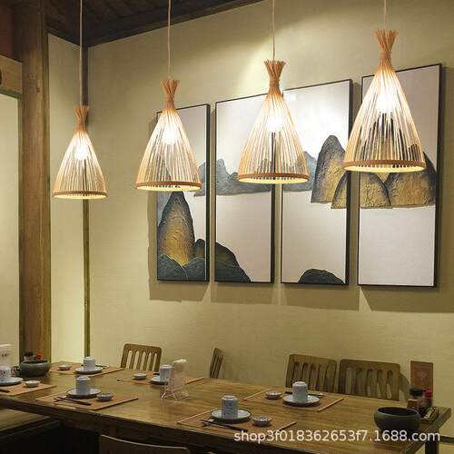 中式餐厅吊灯竹编茶室禅意创意个性简约日式民宿饭店客厅单头吊灯