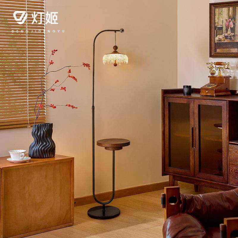 水滴落地灯客厅沙发旁边高级感胡桃木色置物架一体边几卧室氛围灯