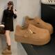女年早春新款 覆古松糕一脚蹬乐福鞋 懒人春季 厚底鞋 单鞋 子0202w