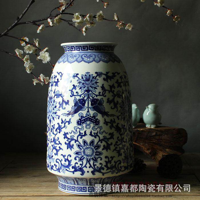 景德镇青花陶瓷花瓶新中式字画缸书房办公室客厅摆件画筒厂家直销