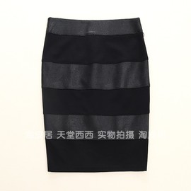 40625美国单~黑色轻熟风层次感，拼接高腰包(高腰包，)臀铅笔裙半身裙中裙0.25