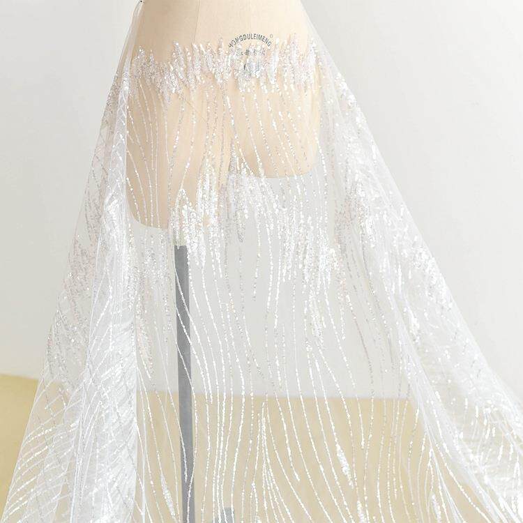乱纹婚满幅亮片刺绣蕾丝面料LS22-011礼手服工d纱iy装饰花边辅料