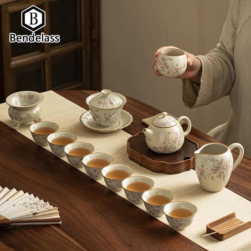 米黄汝窑功夫茶具套装家用中式陶瓷茶壶盖碗茶杯茶盘轻奢高档整套