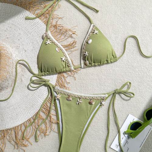Starfish Pendant Set, Plain Color Three-Strap Halter Neck