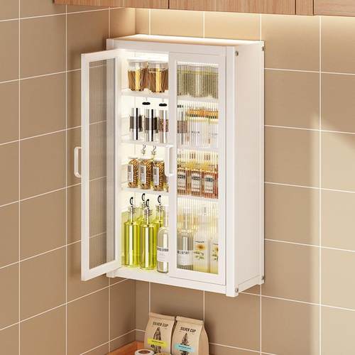 壁挂收式墙上免钉厨房置物204柜防料带尘柜门调纳架放调味品储物