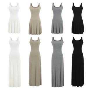 Square collar collarbone revealing vest dress