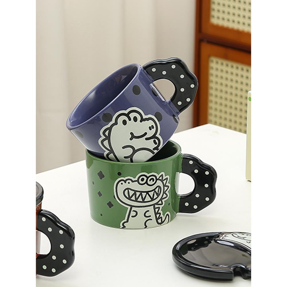 可爱陶瓷马克杯带盖带勺子高颜值ins风水杯家用杯子办公室咖啡杯