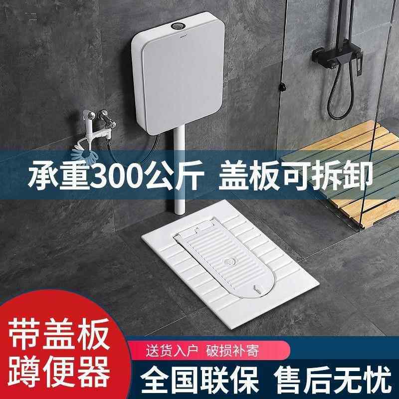 带盖子蹲便器带盖板翻盖式蹲坑陶瓷家用蹲厕便池防臭小户型大便器