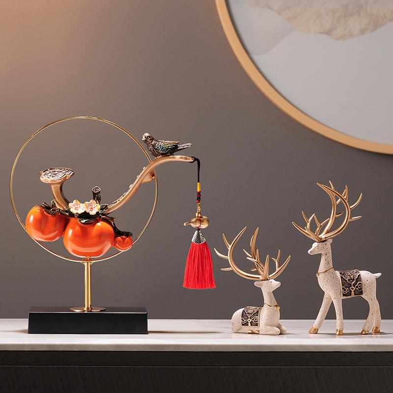 新中式事事如意柿子入门玄关摆件客厅电视柜酒柜办公室摆设装饰品